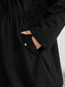 SHEIN CURVE+ 大尺碼黑色冬季休閒登山連帽抓絨外套，Curve 秋冬長袖款，2026 22W - 黑色 - 查看 6