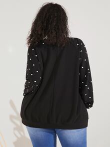 SHEIN CURVE+ Plus Polka Dot Raglan Sleeve Sweatshirt Winter Fall Autumn, 2026 22W Plus Size - Black - View 6