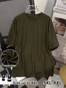 SHEIN CURVE+ 大尺碼女款純色圓領落肩寬鬆休閒T恤 - 棕色 - 查看 8