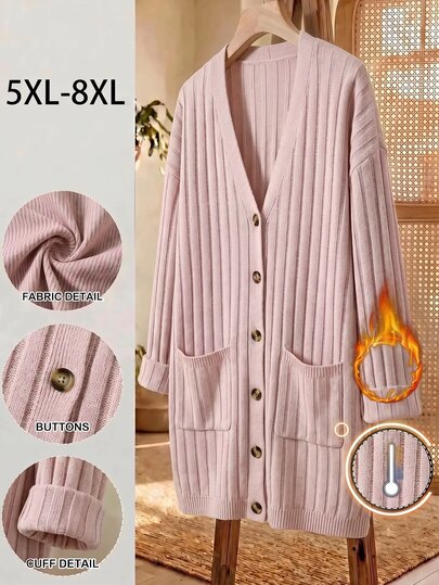 SHEIN CURVE+ Plus Size Women's Business Casual Holiday Country Knit Cardigan, Winter