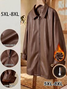 SHEIN CURVE+ Plus Size Women Black Long Sleeve PU Leather Jacket In Fall/Winter - Coffee Brown - View 1