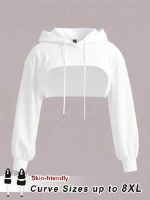 SHEIN CURVE+ 大尺碼全白針織短版運動衫，適合秋冬穿著，適合早午餐、正式場合、寬鬆健身房、柔軟街頭風、運動、牛仔風、休閒 - 白色 - 查看 8