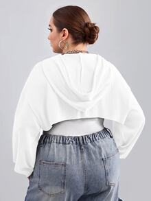 SHEIN CURVE+ 大尺碼全白針織短版運動衫，適合秋冬穿著，適合早午餐、正式場合、寬鬆健身房、柔軟街頭風、運動、牛仔風、休閒 - 白色 - 查看 11