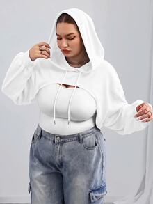 SHEIN CURVE+ 大尺碼全白針織短版運動衫，適合秋冬穿著，適合早午餐、正式場合、寬鬆健身房、柔軟街頭風、運動、牛仔風、休閒 - 白色 - 查看 7
