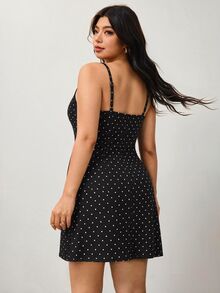 Enliva Plus Size Black And White Lace Patchwork Deep V-Neck Sleeveless Dress For Hourglass Body Shape Evening Wedding Brunch Guest Summer Elegant 1960s - Black - View 3