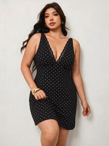 Enliva Plus Size Black And White Lace Patchwork Deep V-Neck Sleeveless Dress For Hourglass Body Shape Evening Wedding Brunch Guest Summer Elegant 1960s - Black - View 4
