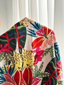 Enliva 大尺碼米色波希米亞風熱帶寬腿長褲，適合夏季海灘度假與輕鬆熱帶之旅 - 彩色 - 查看 7