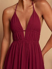 Travachic Tie Backless Split Thigh Halter Dress - Redwood - View 4