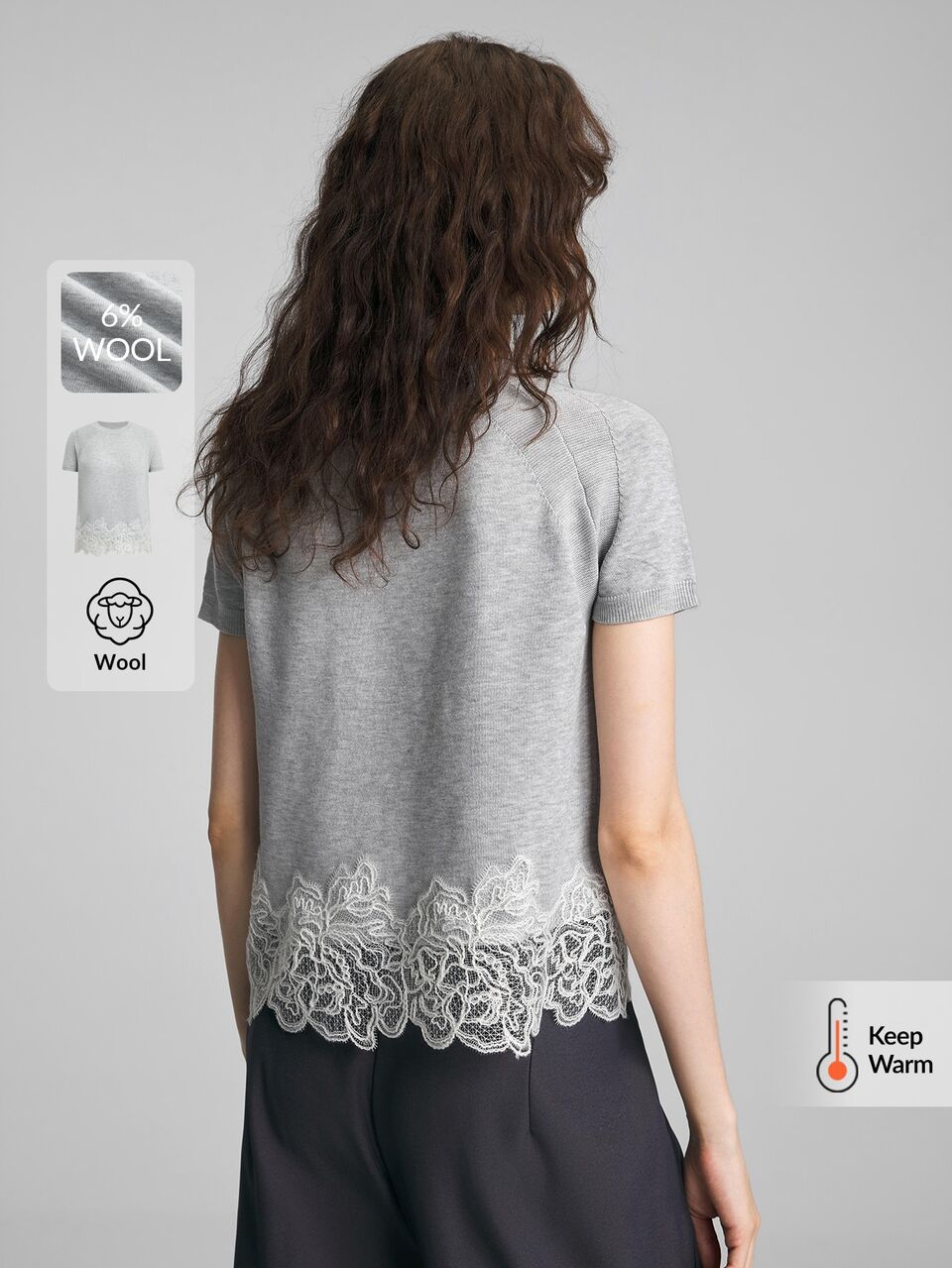 Women's Light Gray Wool,Urban Business Casual Office Wear, Old Money Style Elegant Commuter Airport, Autumn Essential Vintage Romantic Knit Top