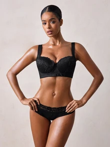 Veilyse Black Lace Comfortable Pleated Versatile Women's Bra With Wide Straps, Suitable For All Seasons - Black - View 3