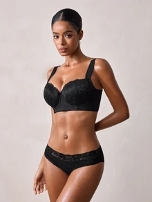 Veilyse Black Lace Comfortable Pleated Versatile Women's Bra With Wide Straps, Suitable For All Seasons - Black - View 1