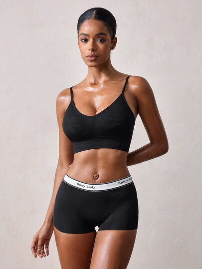 Veilyse Bra Tanpa Jahitan Push Up Tanpa Punggung untuk Wanita, Bra Olahraga, Bra Berbantalan, Pakaian Dalam Wanita, Hitam, Yoga, Dasar