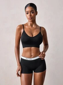 Veilyse 女款無縫聚攏無背式運動內衣，加墊內衣內褲，黑色基礎瑜伽款 - 黑色 - 查看 3