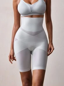 Veilyse 1件女款高腰收腹無痕提臀塑形內褲修身內著短褲 - 淺灰色 - 查看 4