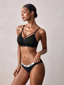 Veilyse Solid Criss Cross Bra, Lingerie - Black - View 3