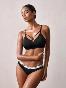 Veilyse Solid Criss Cross Bra, Lingerie - Black - View 6