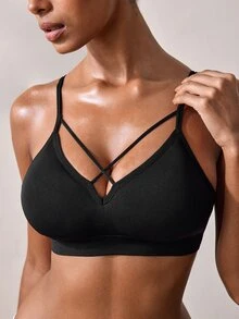 Veilyse Solid Criss Cross Bra, Lingerie - Black - View 7