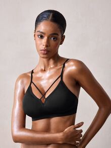 Veilyse Solid Criss Cross Bra, Lingerie - Black - View 5