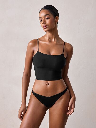 Veilyse Solid Wireless Spaghetti Strap Bra, Lingerie