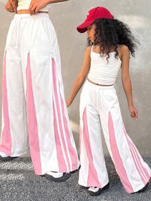 Coolane Kids Tween Girls Spring/Summer Streetwear Kids Red Baggy High Waisted Straight Pants Wide Leg Sweatpants - White - View 4