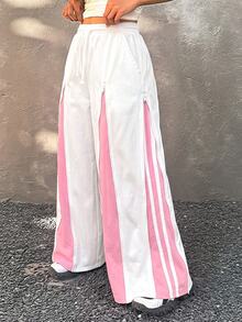 Coolane Kids Tween Girls Spring/Summer Streetwear Kids Red Baggy High Waisted Straight Pants Wide Leg Sweatpants - White - View 1