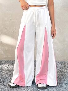 Coolane Kids Tween Girls Spring/Summer Streetwear Kids Red Baggy High Waisted Straight Pants Wide Leg Sweatpants - White - View 3