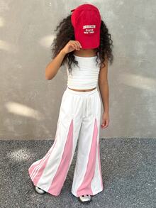 Coolane Kids Tween Girls Spring/Summer Streetwear Kids Red Baggy High Waisted Straight Pants Wide Leg Sweatpants - White - View 6