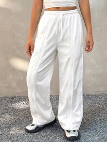 Coolane Kids Tween Girls Spring/Summer Streetwear Kids Red Baggy High Waisted Straight Pants Wide Leg Sweatpants - White - View 5