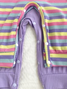 2pcs Baby Girls Fall Winter Pink Purple Colorful Ribbed Ribbed Long Sleeve Romper & Matching Bow Headband Set - Purple - View 4