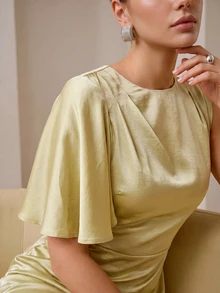 ZEYLAH Đầm tiệc thanh lịch màu trơn dáng bất đối xứng - bơ xanh - Xem 2