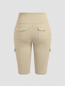 EMERY ROSE Plus Size Women 3/4 Length Pants With Pockets, Casual Sports Everyday Wear - Khaki - View 2