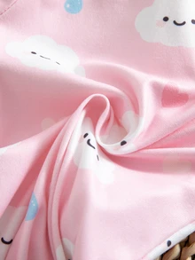 SHEIN 女嬰時尚甜美雲朵圖案舒適兩件套長袖修身連身褲居家服 - 彩色 - 查看 6