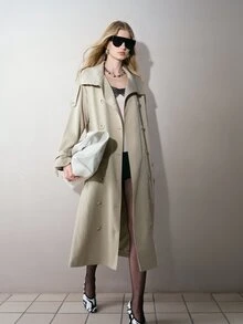 MOTF PREMIUM Mantel trench double breasted minimalis serbaguna - Aprikot - View 2