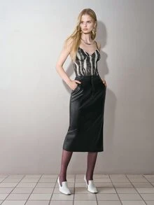 MOTF PREMIUM WOMEN'S PU LEATHER ELEGANT STRAIGHT SKIRT, AUTUMN/WINTER - Black - View 3