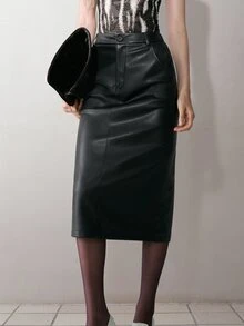 MOTF PREMIUM WOMEN'S PU LEATHER ELEGANT STRAIGHT SKIRT, AUTUMN/WINTER - Black - View 8