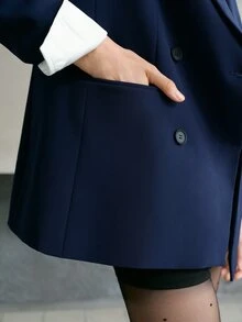 MOTF PREMIUM WOMEN SOLID NAVY BLUE PEAK COLLAR BLAZER - Blue - View 7
