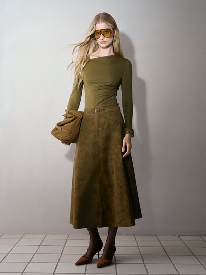 MOTF PREMIUM PU LEATHER VERSATILE BUCKLE DETAIL A-LINE SKIRT