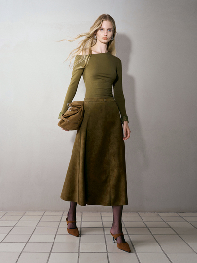 MOTF PREMIUM Rok A-line Serbaguna dengan Detail Gesper dari Kulit PU