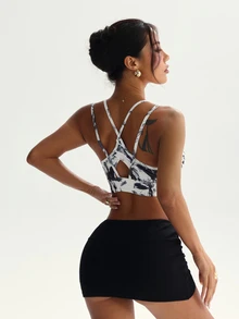 Core Rhythm Floral Print Cut Out Back Sports Bra - Dark Grey - View 7
