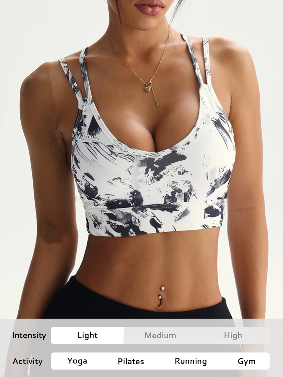 Core Rhythm Floral Print Cut Out Back Sports Bra - Dark Grey - View 1
