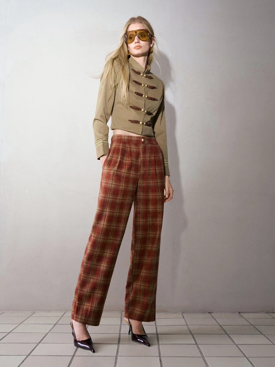 MOTF PREMIUM VINTAGE CLASSIC PLAID LONG PANTS - Red - View 1