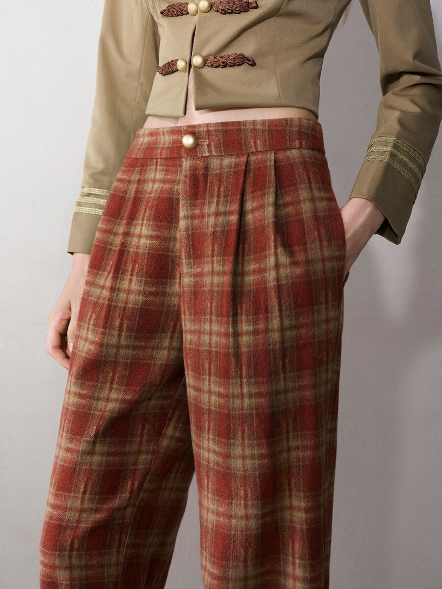 MOTF PREMIUM VINTAGE CLASSIC PLAID LONG PANTS - Red - View 2