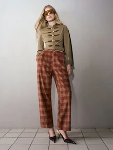 MOTF PREMIUM VINTAGE CLASSIC PLAID LONG PANTS - Red - View 6