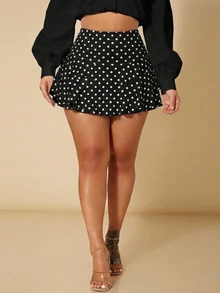 SHEIN SXY Women's Summer Sexy High Waist Ruffle Hem Skort, Polka Dot, Country Concert , Sports , Casual, Going Out - Black and White - View 6