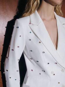 Bộ vest nữ Anewsta hiện đại gồm áo blazer trắng đính đá rhinestone màu sắc + quần ống rộng trắng đính đá rhinestone màu sắc - trắng - Xem 1