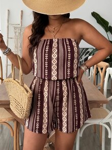 SHEIN VCAY Plus Floral Print Tube Romper Spring Summer Women - Multicolor - View 3