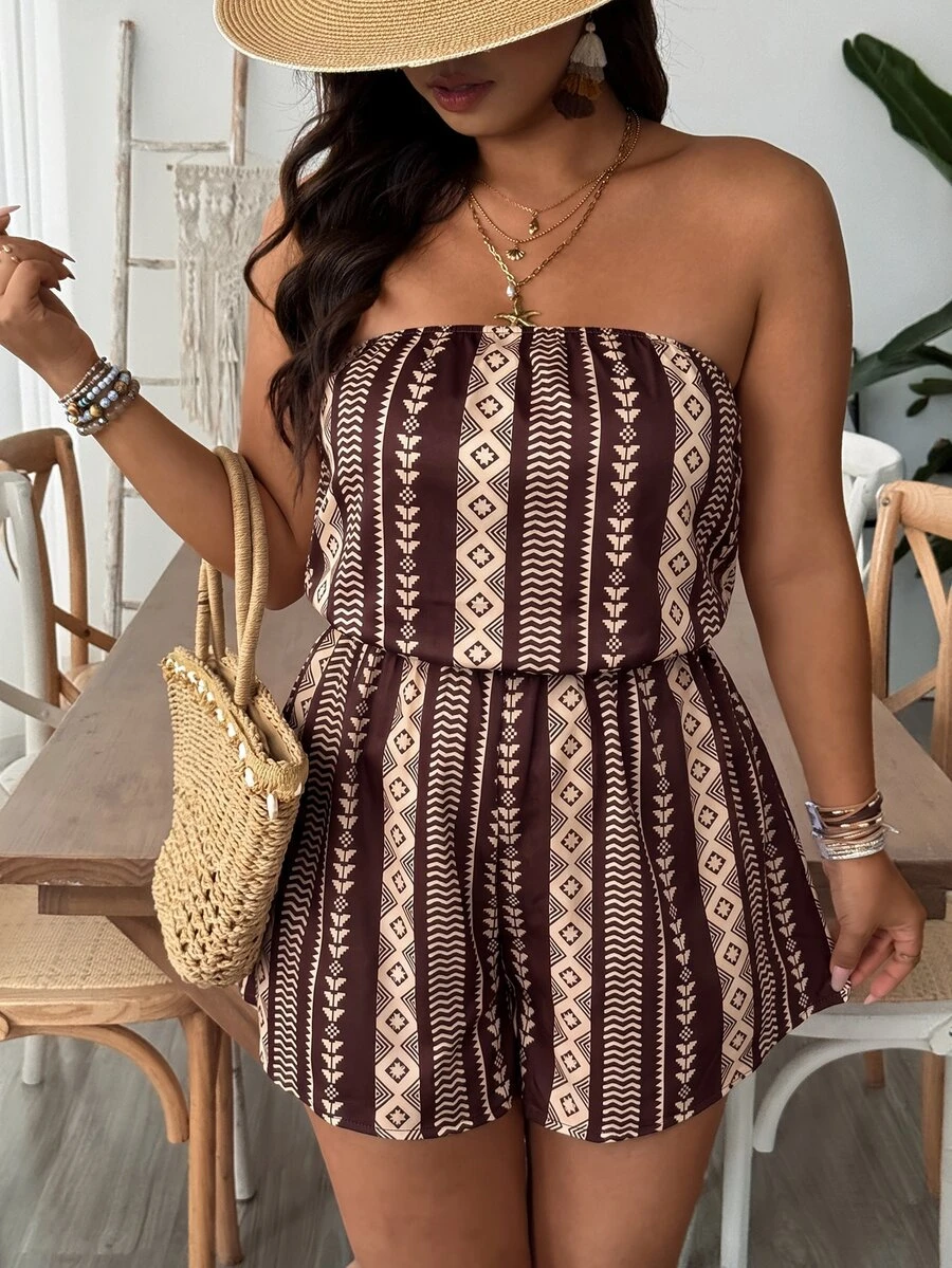 SHEIN VCAY Plus Floral Print Tube Romper Spring Summer Women - Multicolor - View 1