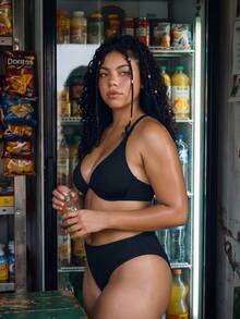 SHEIN Swim 2026新款黑色極簡大尺碼女款比基尼上衣 - 黑色 - 查看 5