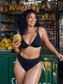 SHEIN Swim 2026新款黑色極簡大尺碼女款比基尼上衣 - 黑色 - 查看 4