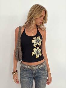 IslaSuriya Women's Summer Casual Floral Print Halter Top - Black - View 7